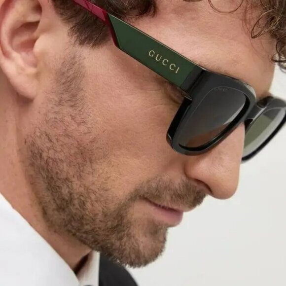 Gucci GG1670SK 005 BRAND NEW Sunglasses Black Red Green Square Unisex - Picture 6 of 12
